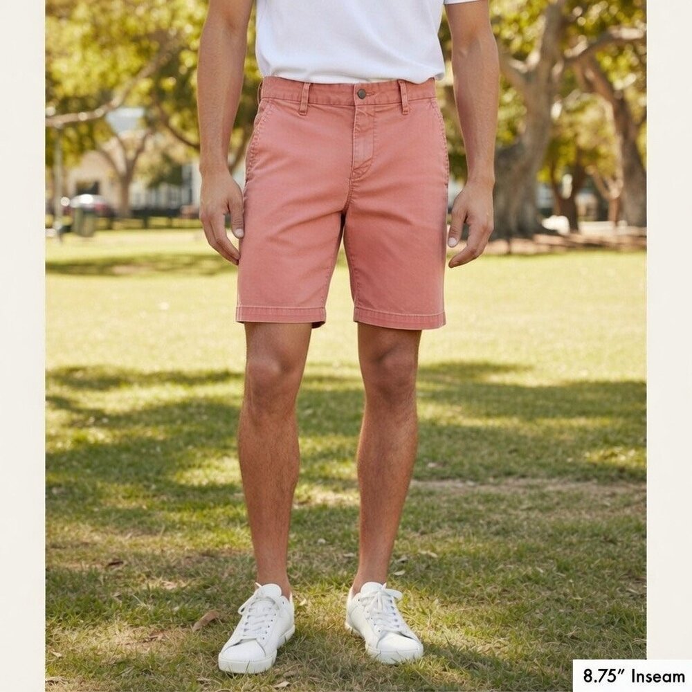 PAIGE Men's Brick Red 9" Inseam Flat Front Shorts, Size 31